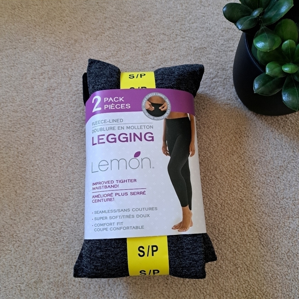 New! Lemon Fleece Lined Leggings 2 Pack Women's Size Small Grey Black Seamless